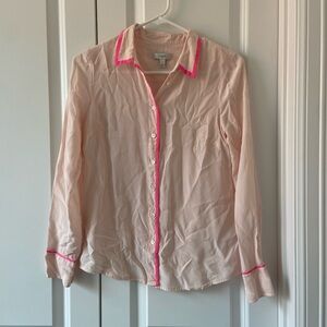 100% Silk Pink Trim Button-Up Shirt